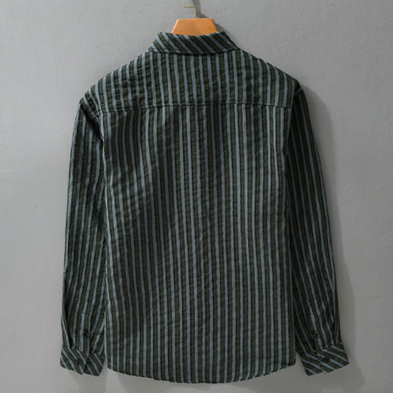 Buddha Stonesヴィンテージ ストライプ ボタンダウン スタンドカラー 長袖 メンズ コットンシャツ - image 1