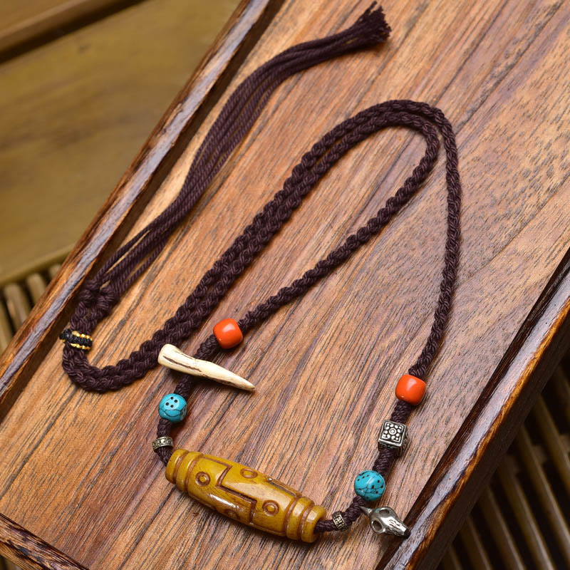 Buddha Stones銅製九眼ビーズ骨ビーズ幸運バランスネックレスペンダント - スタイルB - image 1