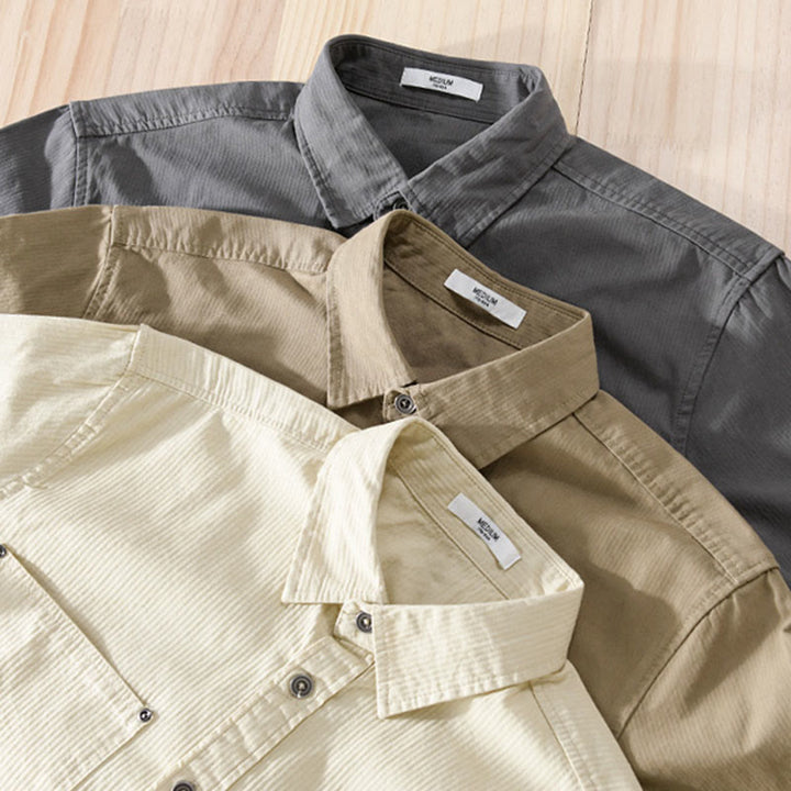 Buddha Stones秋 三角形 菱形 装飾ポケット ボタンダウン スタンドカラー 長袖 メンズ コットンシャツ - image 24