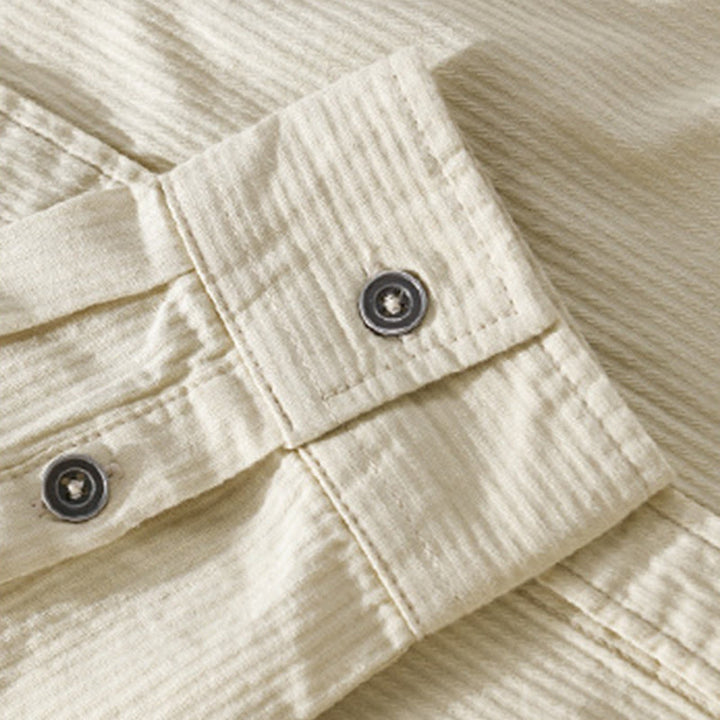 Buddha Stones秋 三角形 菱形 装飾ポケット ボタンダウン スタンドカラー 長袖 メンズ コットンシャツ - image 12