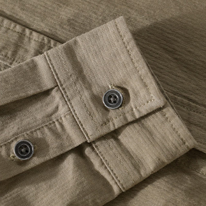 Buddha Stones秋 三角形 菱形 装飾ポケット ボタンダウン スタンドカラー 長袖 メンズ コットンシャツ - image 20