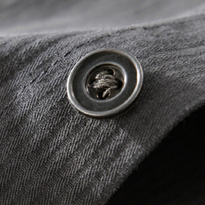 Buddha Stones秋 三角形 菱形 装飾ポケット ボタンダウン スタンドカラー 長袖 メンズ コットンシャツ - image 4