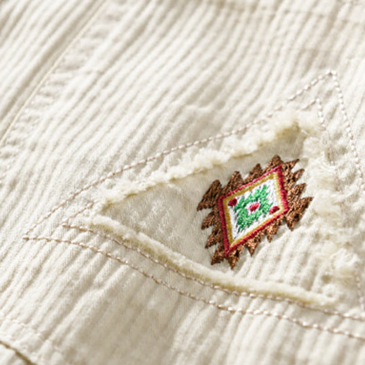 Buddha Stones秋 三角形 菱形 装飾ポケット ボタンダウン スタンドカラー 長袖 メンズ コットンシャツ - image 11