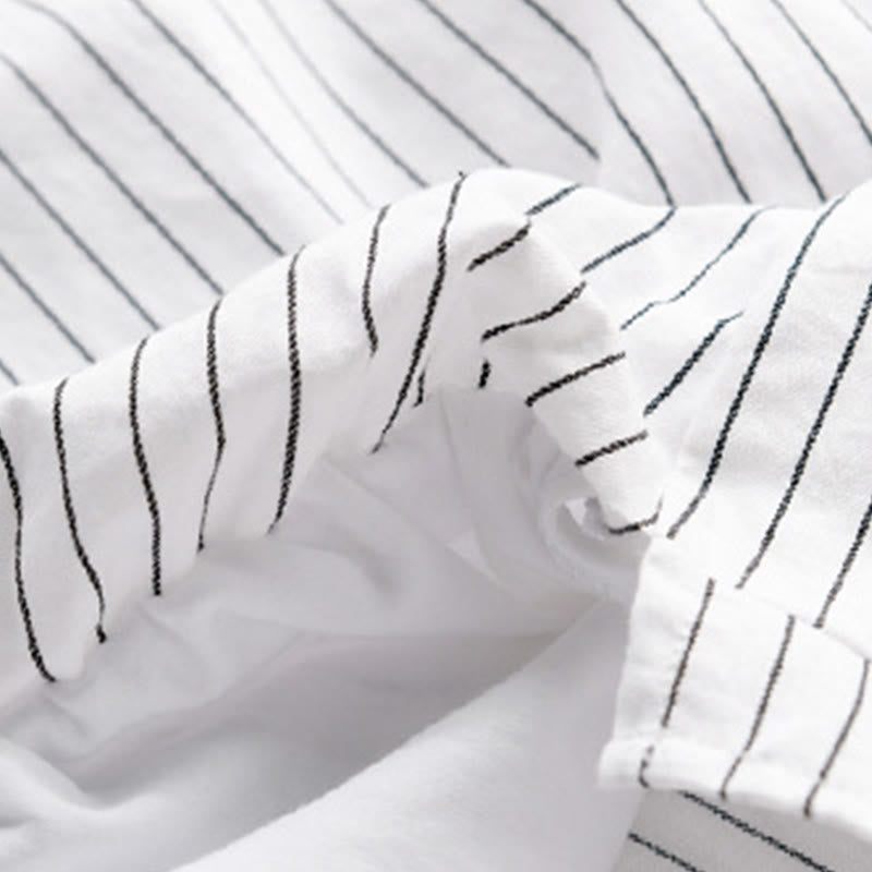 Buddha Stones秋 2イン1 ストライプ スタンドカラー 長袖 メンズ コットンシャツ - image 5