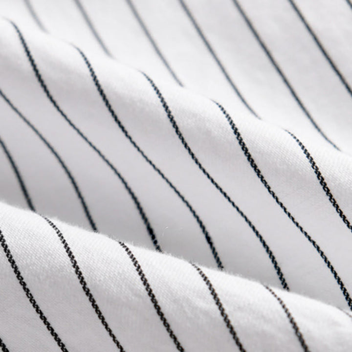 Buddha Stones秋 2イン1 ストライプ スタンドカラー 長袖 メンズ コットンシャツ - image 9