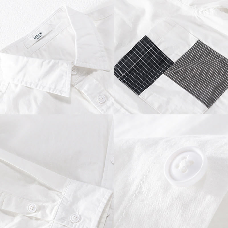 Buddha Stones秋 スクエア カラーブロッキング 装飾ポケット ボタンダウン スタンドカラー 長袖 メンズ コットンシャツ - image 12