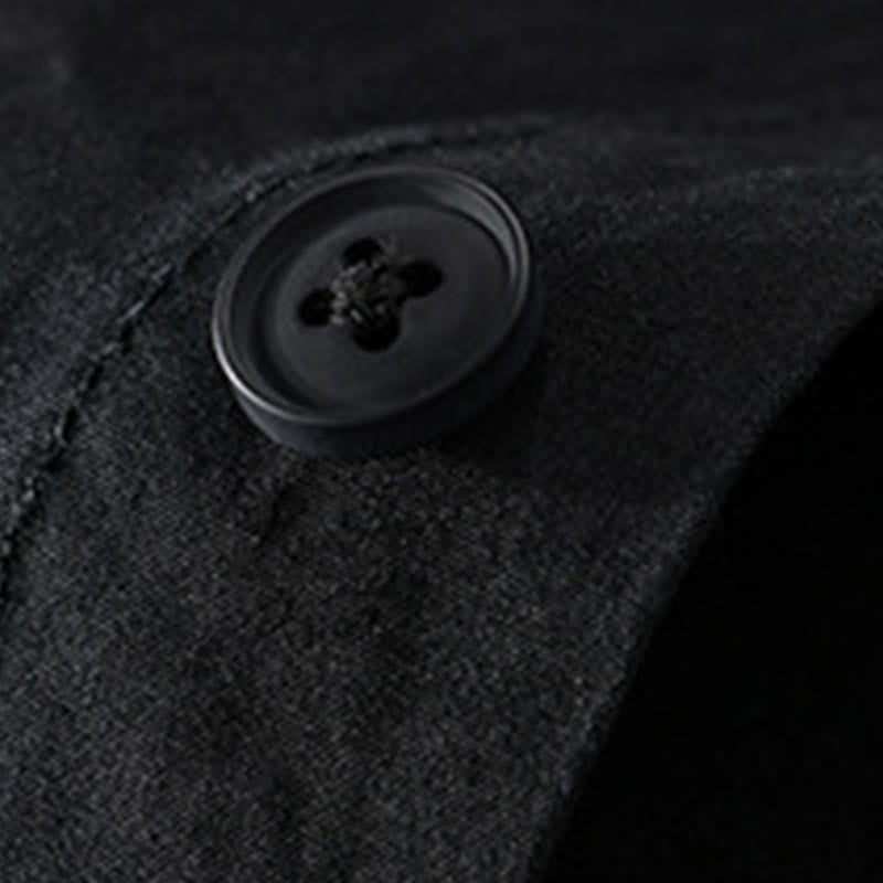 Buddha Stones秋 スクエア カラーブロッキング 装飾ポケット ボタンダウン スタンドカラー 長袖 メンズ コットンシャツ - image 6