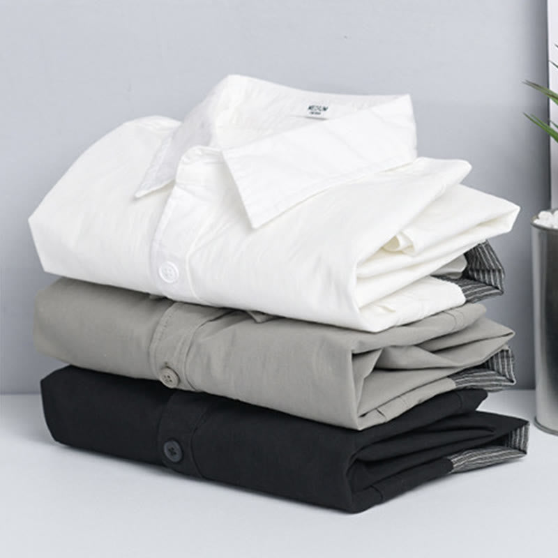 Buddha Stones秋 スクエア カラーブロッキング 装飾ポケット ボタンダウン スタンドカラー 長袖 メンズ コットンシャツ - image 13