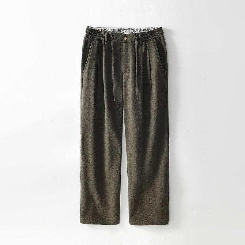 Buddha Stones秋冬 無地 ドローストリング ジッパー メンズ リネン ワイドレッグパンツ ポケット付き - オリーブ - US/UK/AU44、 EU54 (4XL) - image 14