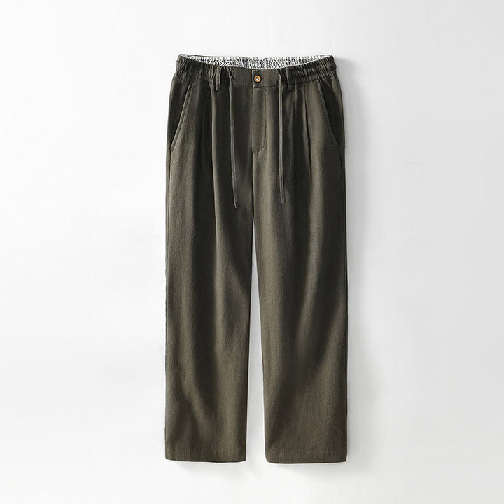 Buddha Stones秋冬 無地 ドローストリング ジッパー メンズ リネン ワイドレッグパンツ ポケット付き - オリーブ - US/UK/AU44、 EU54 (4XL) - image 14