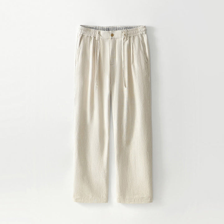 Buddha Stones秋冬 無地 ドローストリング ジッパー メンズ リネン ワイドレッグパンツ ポケット付き - リネン - US/UK/AU44、 EU54 (4XL) - image 25