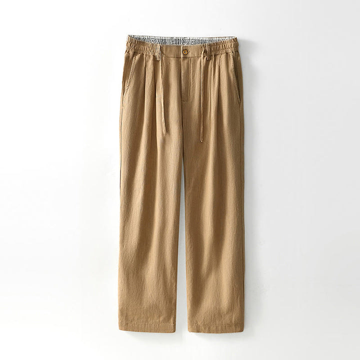 Buddha Stones秋冬 無地 ドローストリング ジッパー メンズ リネン ワイドレッグパンツ ポケット付き - カーキ - US/UK/AU44、 EU54 (4XL) - image 20