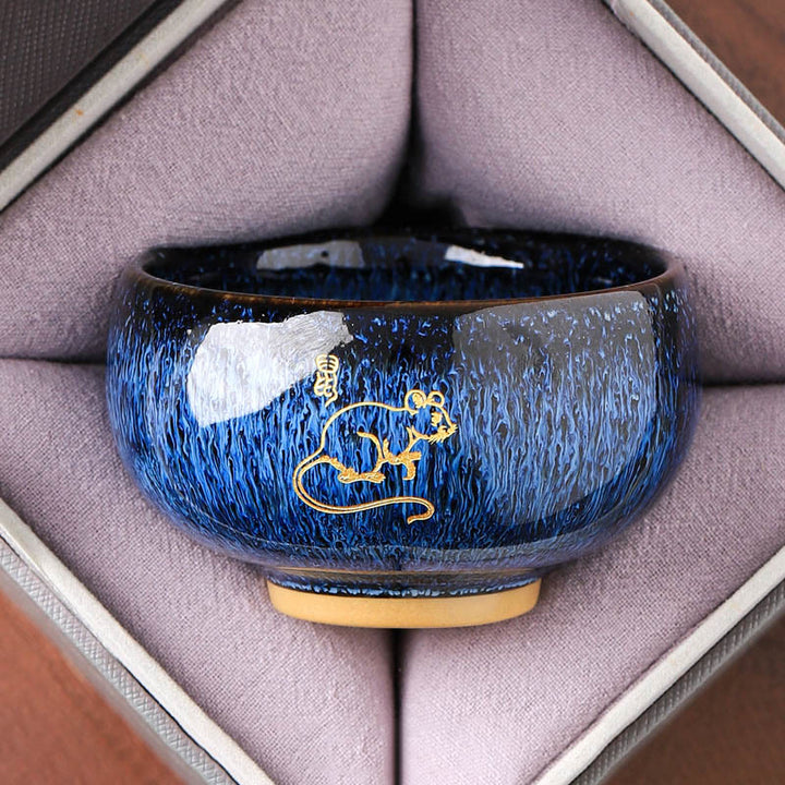 Buddha Stones中国干支 午年 陶器 ティーカップ カンフーティーカップ 135ml - ラット 7.5cm*4.8cm*135ml - image 1