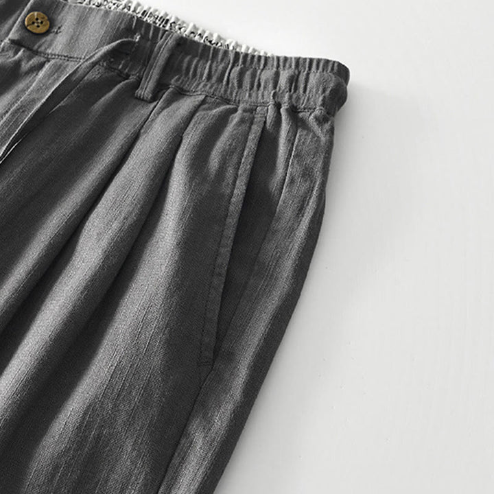 Buddha Stones秋冬 無地 ドローストリング ジッパー メンズ リネン ワイドレッグパンツ ポケット付き - image 6