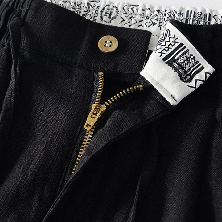 Buddha Stones秋冬 無地 ドローストリング ジッパー メンズ リネン ワイドレッグパンツ ポケット付き - image 12