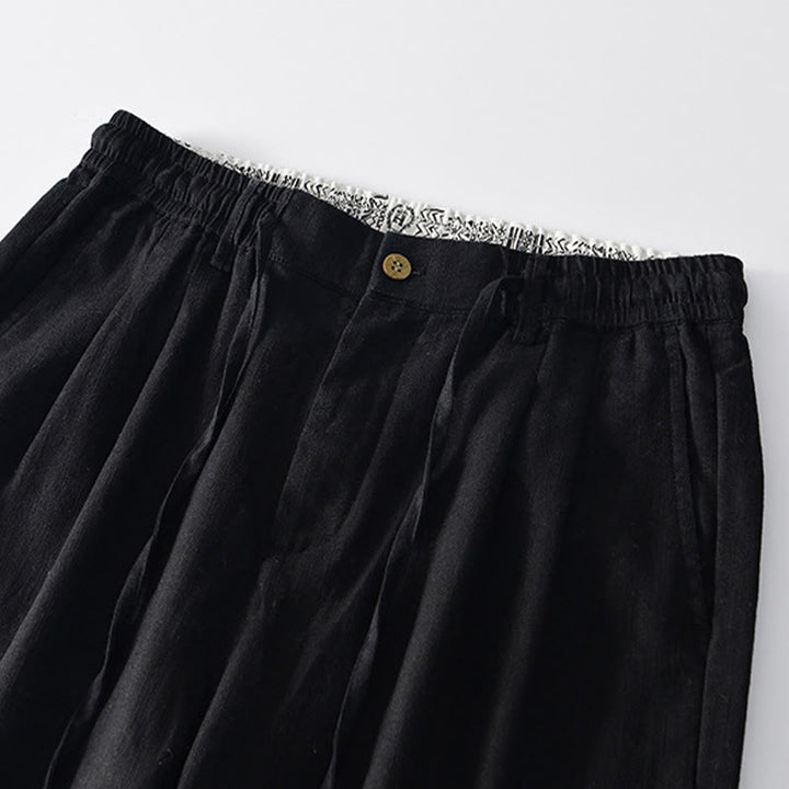 Buddha Stones秋冬 無地 ドローストリング ジッパー メンズ リネン ワイドレッグパンツ ポケット付き - image 10