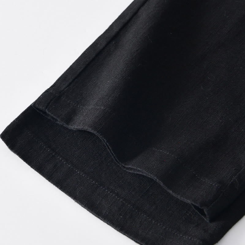 Buddha Stones秋冬 無地 ドローストリング ジッパー メンズ リネン ワイドレッグパンツ ポケット付き - image 13