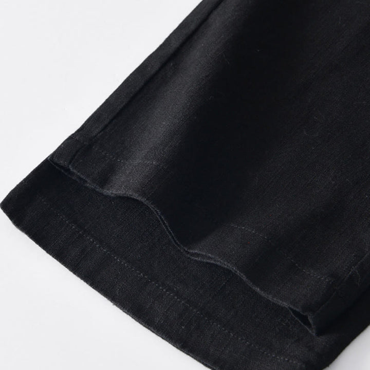 Buddha Stones秋冬 無地 ドローストリング ジッパー メンズ リネン ワイドレッグパンツ ポケット付き - image 13