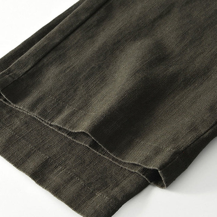 Buddha Stones秋冬 無地 ドローストリング ジッパー メンズ リネン ワイドレッグパンツ ポケット付き - image 19