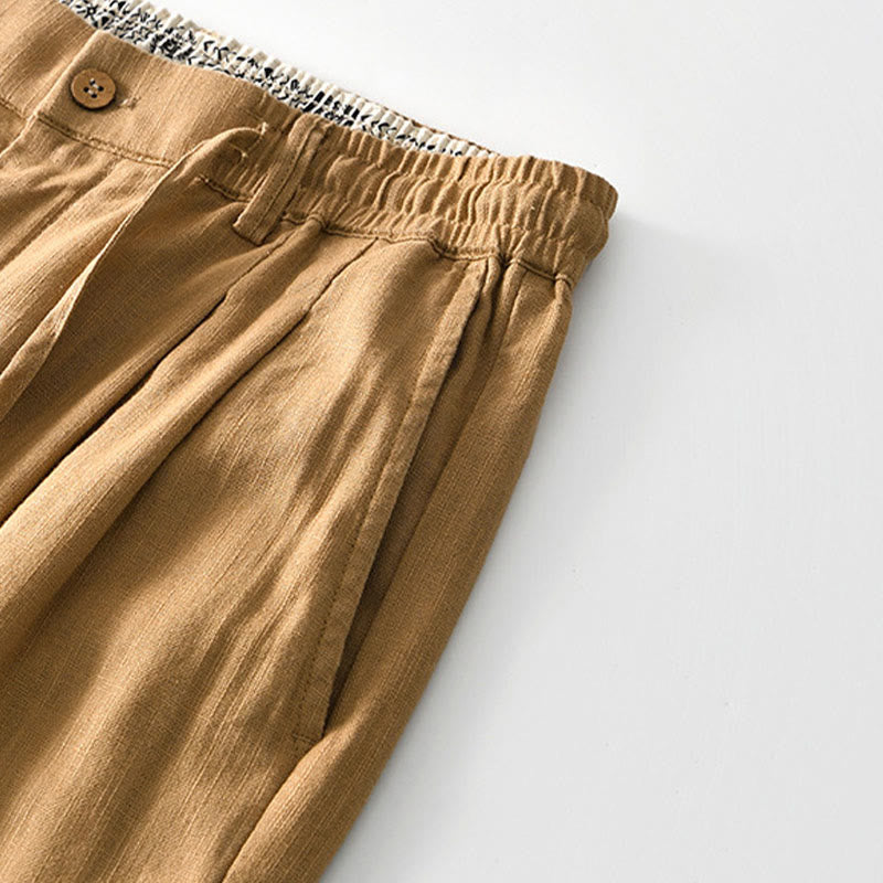 Buddha Stones秋冬 無地 ドローストリング ジッパー メンズ リネン ワイドレッグパンツ ポケット付き - image 22