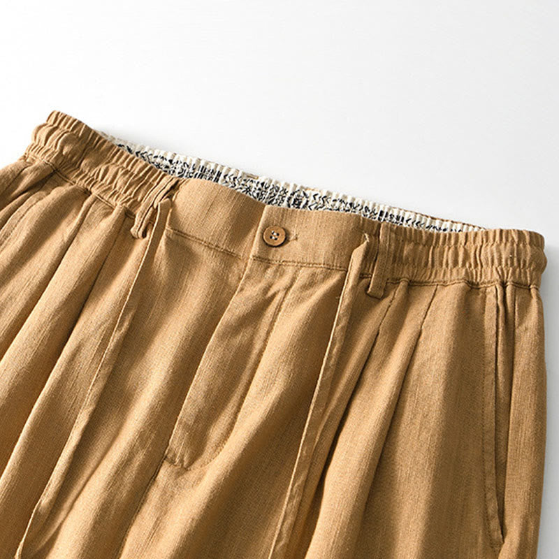 Buddha Stones秋冬 無地 ドローストリング ジッパー メンズ リネン ワイドレッグパンツ ポケット付き - image 21