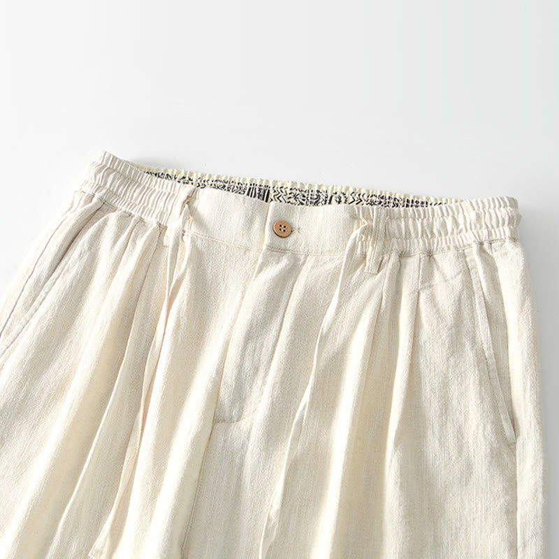 Buddha Stones秋冬 無地 ドローストリング ジッパー メンズ リネン ワイドレッグパンツ ポケット付き - image 26