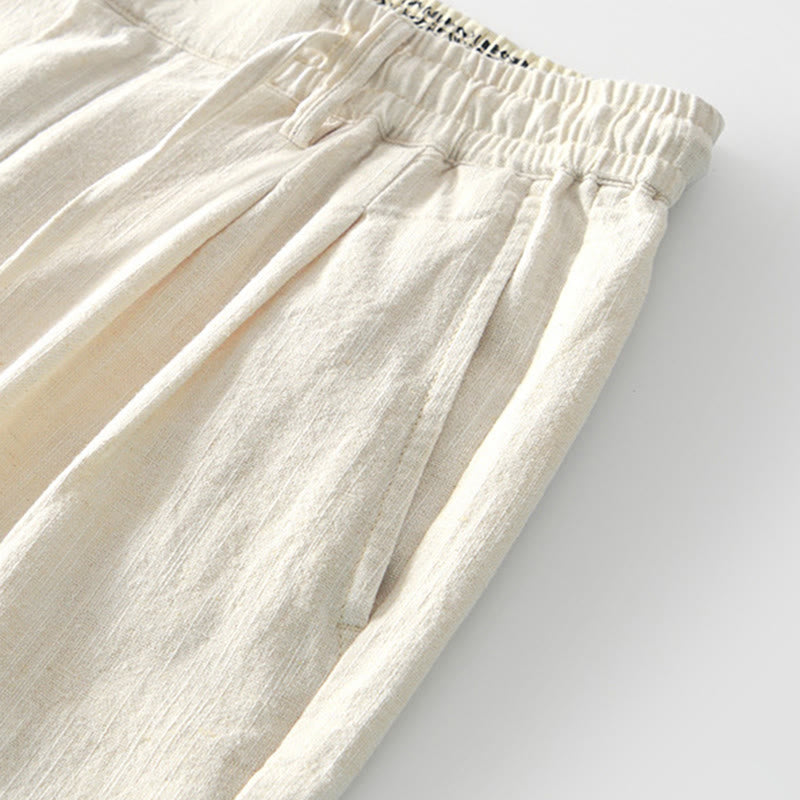 Buddha Stones秋冬 無地 ドローストリング ジッパー メンズ リネン ワイドレッグパンツ ポケット付き - image 29