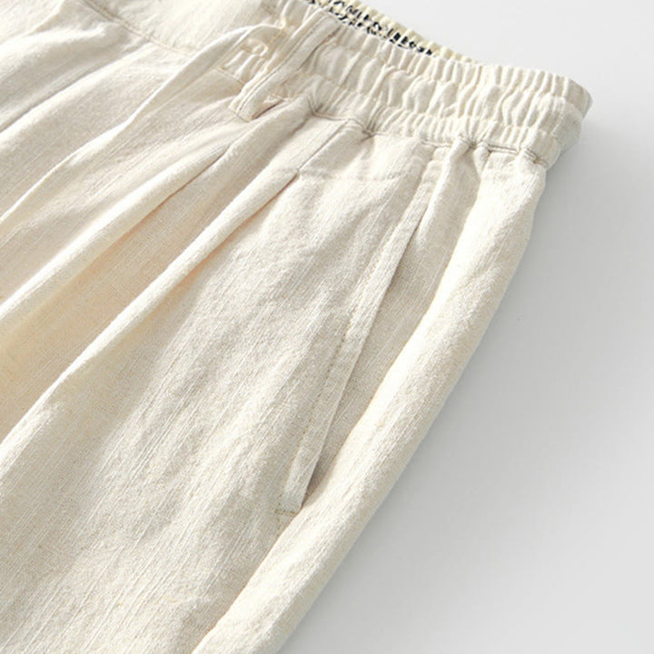 Buddha Stones秋冬 無地 ドローストリング ジッパー メンズ リネン ワイドレッグパンツ ポケット付き - image 29