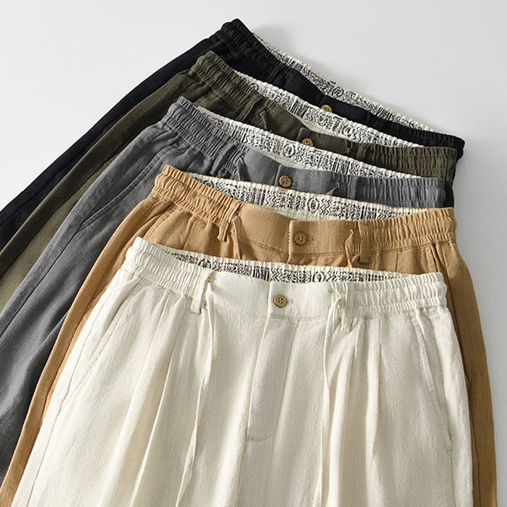 Buddha Stones秋冬 無地 ドローストリング ジッパー メンズ リネン ワイドレッグパンツ ポケット付き - image 33