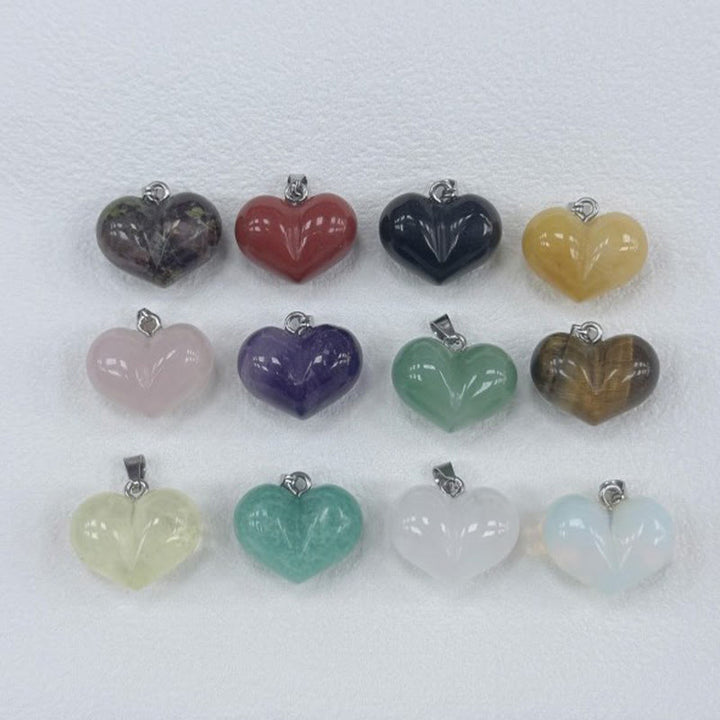 Buddha Stonesハートデザインアメジストトパーズピンククリスタルオパールタイガーアイホワイトクリスタルレッドジャスパーアマゾナイトグリーンアベンチュリンブラックオブシディアンシトリンバランスネックレスペンダント - image 24