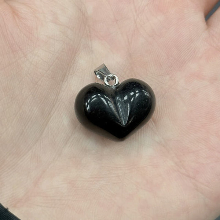 Buddha Stonesハートデザインアメジストトパーズピンククリスタルオパールタイガーアイホワイトクリスタルレッドジャスパーアマゾナイトグリーンアベンチュリンブラックオブシディアンシトリンバランスネックレスペンダント - ブラックオブシディアン - image 19