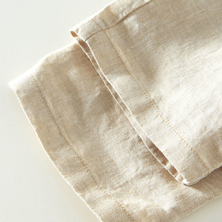 Buddha Stones秋冬 無地 ドローストリング 伸縮性ウエスト メンズ リネン アンクル丈 パンツ ポケット付き - image 4