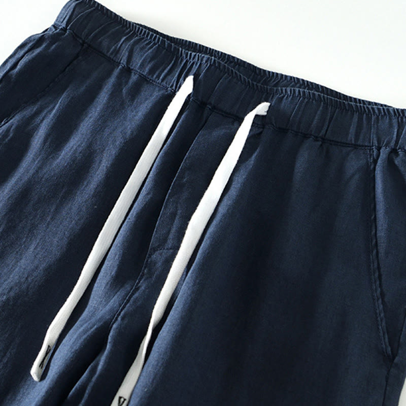 Buddha Stones秋冬 無地 ドローストリング 伸縮性ウエスト メンズ リネン アンクル丈 パンツ ポケット付き - image 19