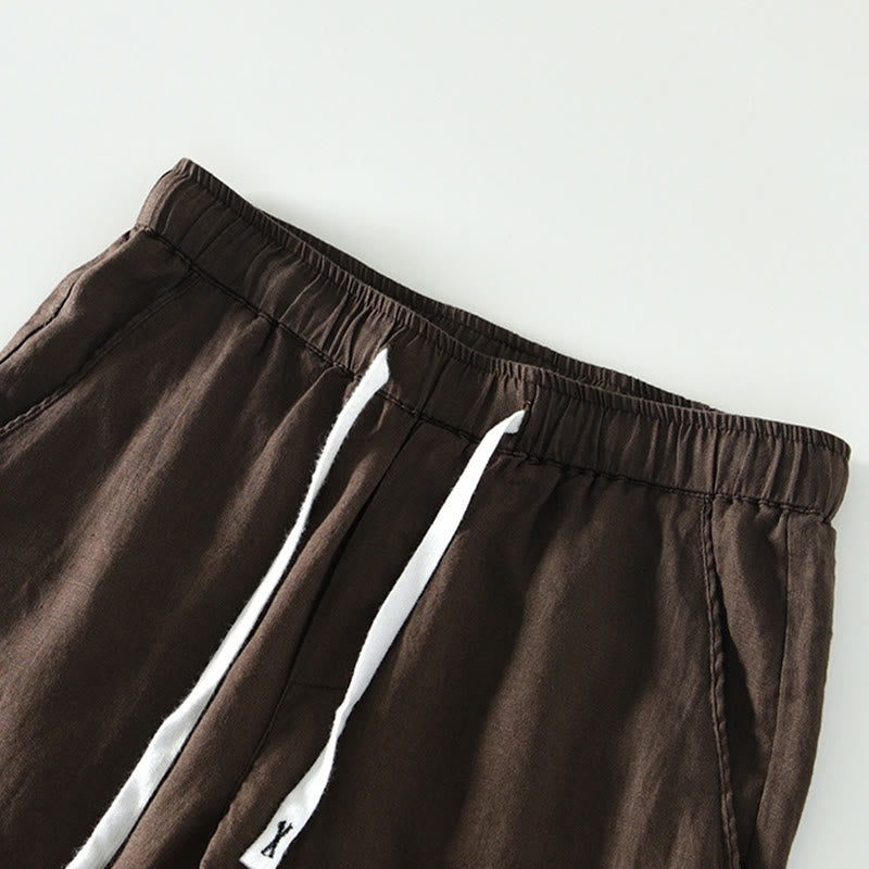 Buddha Stones秋冬 無地 ドローストリング 伸縮性ウエスト メンズ リネン アンクル丈 パンツ ポケット付き - image 13