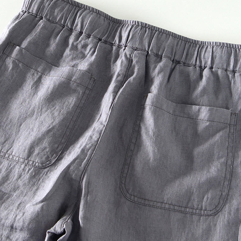 Buddha Stones秋冬 無地 ドローストリング 伸縮性ウエスト メンズ リネン アンクル丈 パンツ ポケット付き - image 17