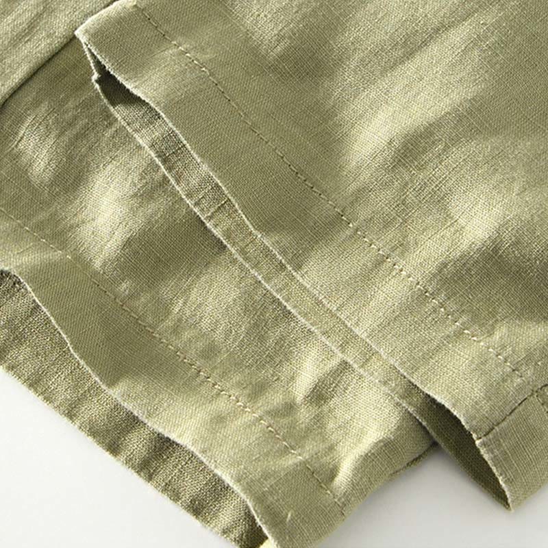 Buddha Stones秋冬 無地 ドローストリング 伸縮性ウエスト メンズ リネン アンクル丈 パンツ ポケット付き - image 24