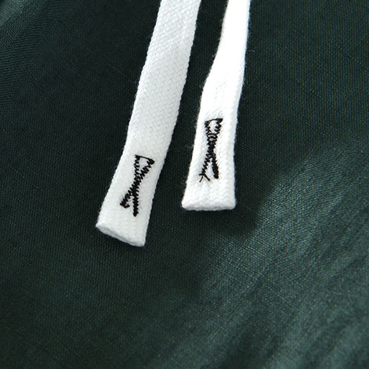 Buddha Stones秋冬 無地 ドローストリング 伸縮性ウエスト メンズ リネン アンクル丈 パンツ ポケット付き - image 27