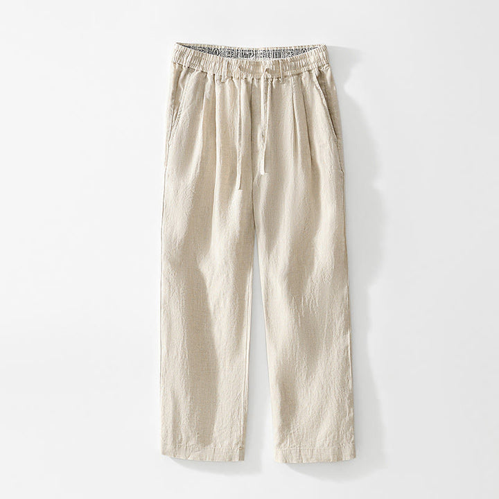 Buddha Stones秋冬 無地 ドローストリング 伸縮性ウエスト メンズ リネン ストレートレッグパンツ ポケット付き - リネン - US/UK/AU42、 EU52 (3XL) - image 5