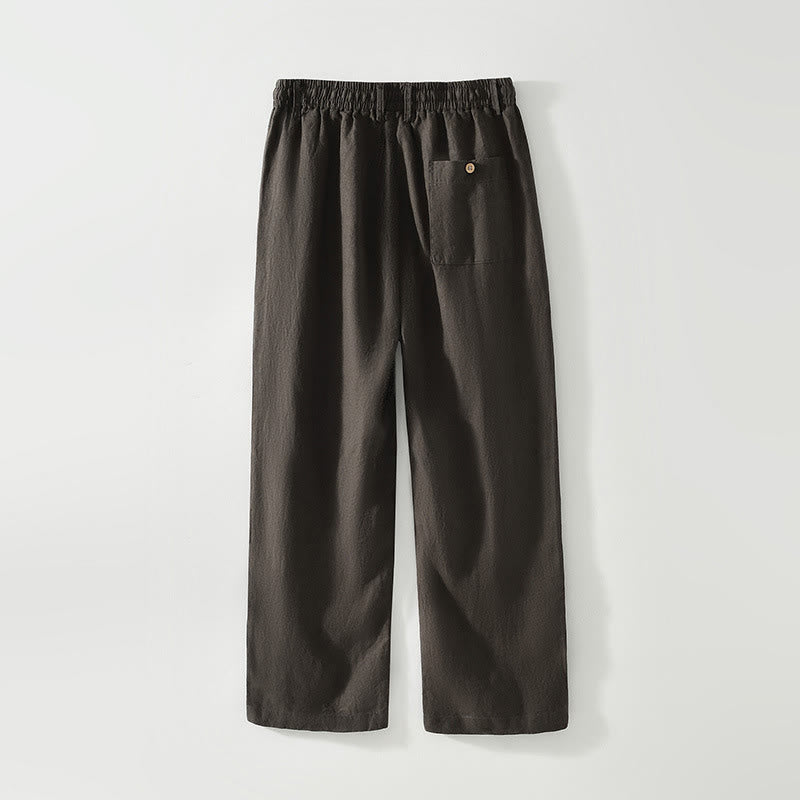 Buddha Stones秋冬 無地 ドローストリング 伸縮性ウエスト メンズ リネン ストレートレッグパンツ ポケット付き - image 11