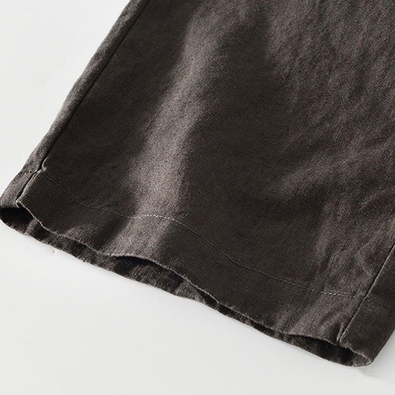 Buddha Stones秋冬 無地 ドローストリング 伸縮性ウエスト メンズ リネン ストレートレッグパンツ ポケット付き - image 15