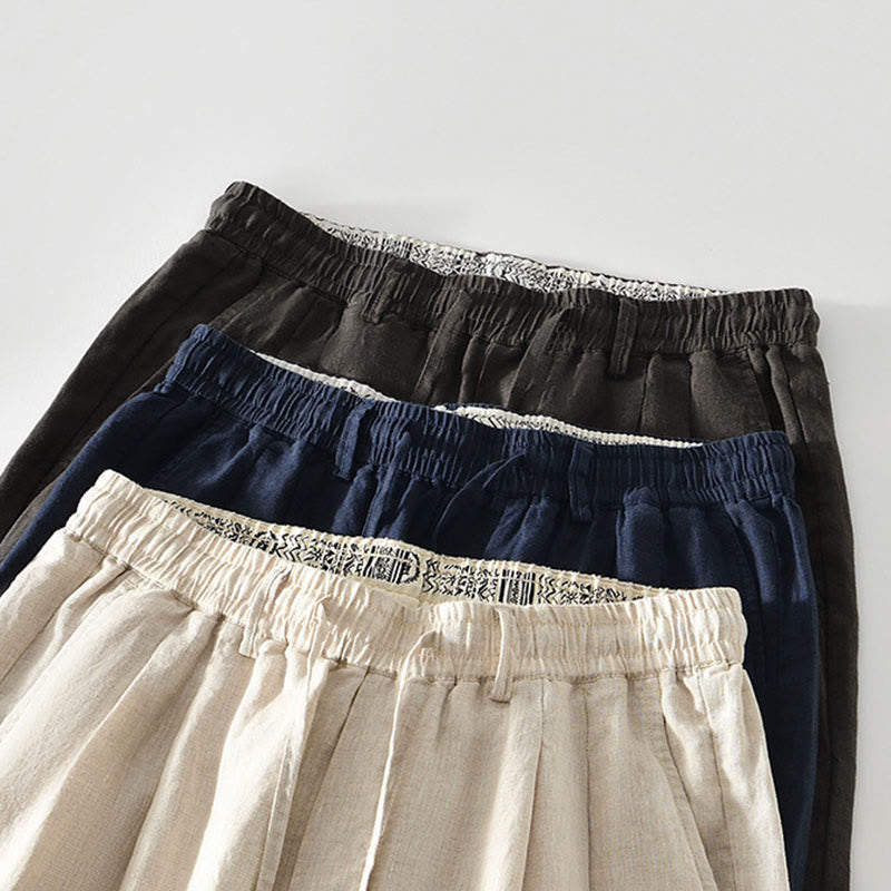 Buddha Stones秋冬 無地 ドローストリング 伸縮性ウエスト メンズ リネン ストレートレッグパンツ ポケット付き - image 17