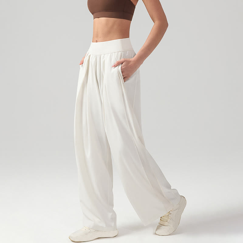 Buddha Stones無地 通気性 レディース ワイドレッグパンツ スポーツ ヨガ スウェットパンツ ポケット付き - image 1