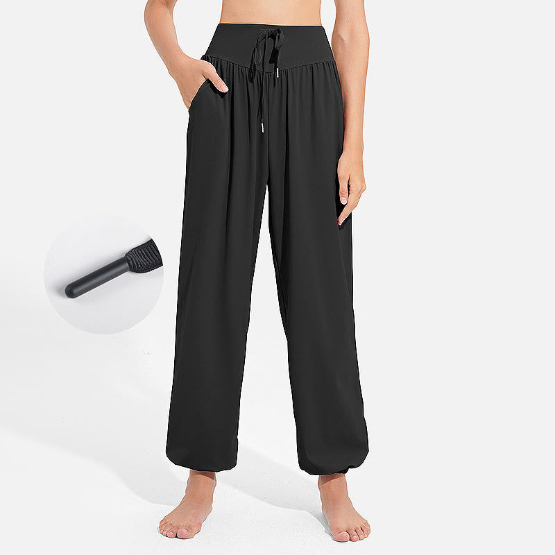 Buddha Stones無地 ドローストリング 伸縮性ウエストデザイン レディース ハーレムパンツ スポーツ ヨガ スウェットパンツ ポケット付き - 黒 - US8-10，UK/AU12-14，EU40-42 (2XL) - image 4