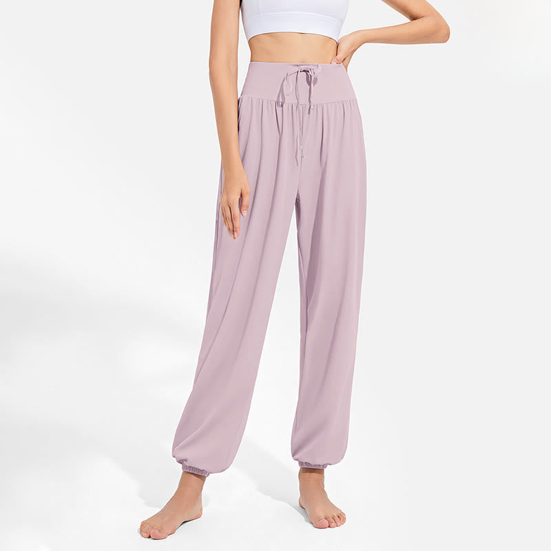 Buddha Stones無地 ドローストリング 伸縮性ウエストデザイン レディース ハーレムパンツ スポーツ ヨガ スウェットパンツ ポケット付き - image 13