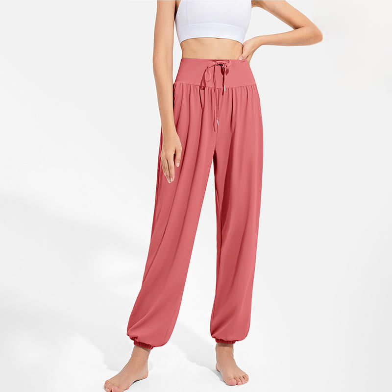 Buddha Stones無地 ドローストリング 伸縮性ウエストデザイン レディース ハーレムパンツ スポーツ ヨガ スウェットパンツ ポケット付き - image 27