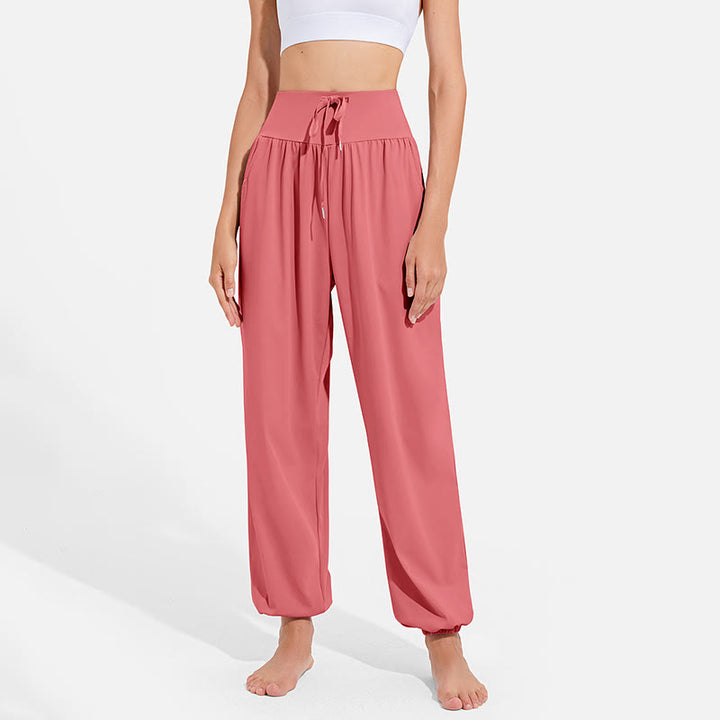 Buddha Stones無地 ドローストリング 伸縮性ウエストデザイン レディース ハーレムパンツ スポーツ ヨガ スウェットパンツ ポケット付き - image 26