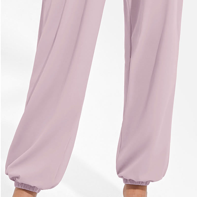 Buddha Stones無地 ドローストリング 伸縮性ウエストデザイン レディース ハーレムパンツ スポーツ ヨガ スウェットパンツ ポケット付き - image 19