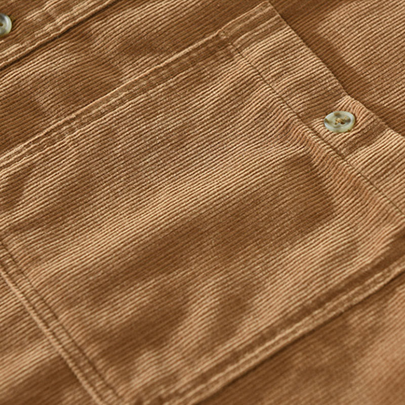 Buddha Stones秋 装飾ポケット ボタンダウン スタンドカラー 長袖 メンズ コットン コーデュロイ シャツ - image 4