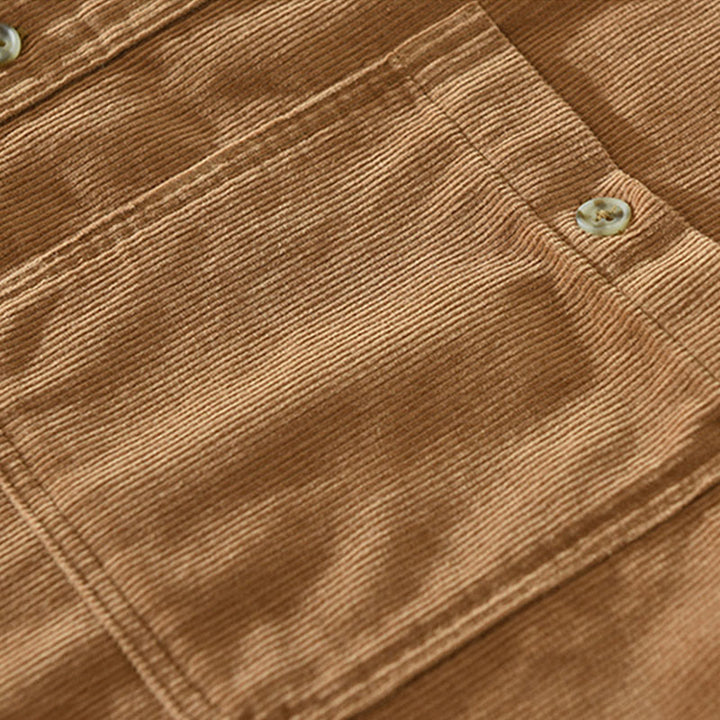 Buddha Stones秋 装飾ポケット ボタンダウン スタンドカラー 長袖 メンズ コットン コーデュロイ シャツ - image 4