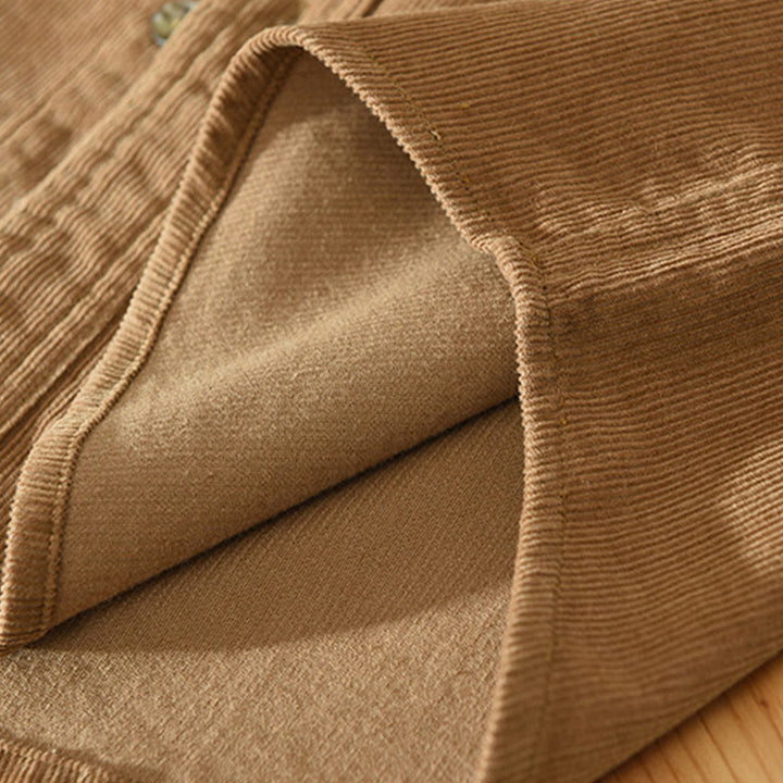 Buddha Stones秋 装飾ポケット ボタンダウン スタンドカラー 長袖 メンズ コットン コーデュロイ シャツ - image 5